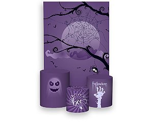 Painel De Festa Vertical 1,50 x 2,20 + Trio De Capas Cilindro - Halloween Castelo Assombrado 012