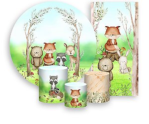 Painel De Festa + Trio De Capas Cilindro + Faixa Veste Fácil - Bosque dos Animais 006