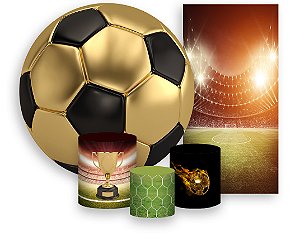 Painel De Festa + Trio De Capas Cilindro + Faixa Veste Fácil - Bola de Futebol de Ouro 007