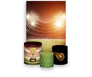 Painel De Festa Vertical 1,50 x 2,20 + Trio De Capas Cilindro - Futebol Bola de Ouro 016