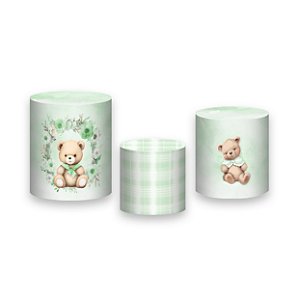 Trio De Capas De Cilindro - Ursinho Verde com Flores e Laço 073