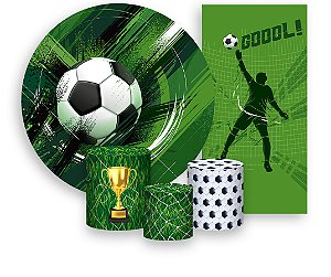 Painel De Festa + Trio De Capas Cilindro + Faixa Veste Fácil - Futebol Verde com Bola 008
