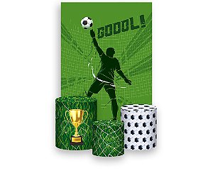 Painel De Festa Vertical 1,50 x 2,20 + Trio De Capas Cilindro - Futebol Jogador Verde com Bola 018