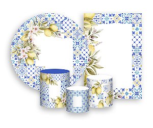 Kit 2 Painéis De Festa + Trio De Capas Cilindro - Azulejo e Limões Sicilianos 024