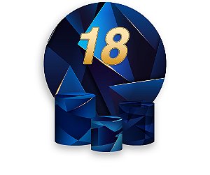 Painel De Festa Redondo 1,50 x 1,50 + Trio De Capas Cilindro - 18 Anos Azul Marinho com Dourado 307