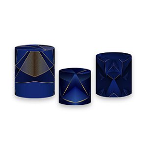 Trio De Capas De Cilindro - Geométrico Azul com Linhas Douradas 028