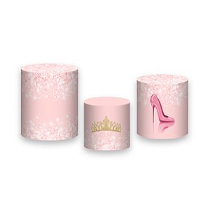 Trio De Capas De Cilindro - Princesa 15 Anos Rosa Suave com Efeito Glitter 024