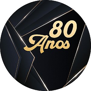Painel De Festa Redondo 1,50x1,50 - 80 Anos Preto com Dourado 336