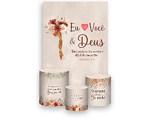Painel De Festa Vertical 1,50 x 2,20 + Trio De Capas Cilindro - Bodas Eu Amo Você e Deus Marrom 042