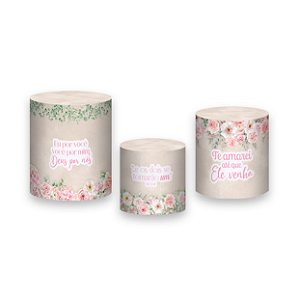 Trio De Capas De Cilindro - Eu Amo Você & Deus Rosa e Branco 011
