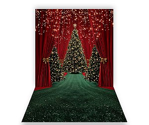 Fundo Fotográfico 1,50 x  2,70 - Árvores de Natal e Cortinas Vermelhas 122