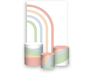 Painel De Festa Vertical 1,50 x 2,20 + Trio De Capas Cilindro - Arco-Íris Boho Quatro Cores 013