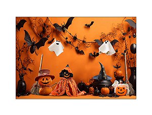 Fundo Fotográfico 2,20 x 1,50 - Halloween Laranja e Preto 079