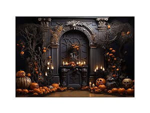 Fundo Fotográfico 2,20 x 1,50 - Halloween Assombrado Abóboras e Caveiras 074