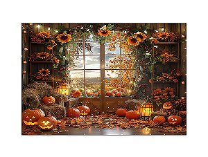 Fundo Fotográfico 2,20 x 1,50 - Halloween Abóboras e Girassóis 078