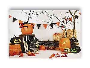 Fundo Fotográfico 2,20 x 1,50 - Halloween Bandeirinhas e Abóboras 017