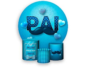 Painel De Festa Redondo 1,50 x 1,50 + Trio De Capas Cilindro - Dia dos Pais Corações Azul 049