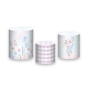 Trio De Capas De Cilindro - Borboletas Azul e Rosa Aquarela 033