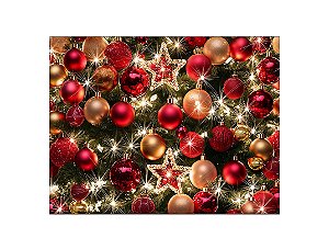 Painel de Festa Horizontal 1,55 X 1,20 - Enfeites de Natal Bolinhas Vermelhas e Douradas 001