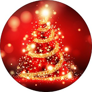 Painel De Festa Redondo 1,50x1,50 - Árvore de Natal Efeito Glitter Dourado 047