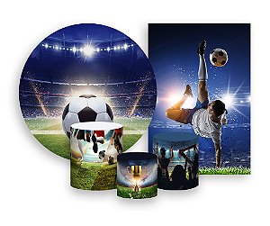 Kit 2 Painéis De Festa + Trio De Capas Cilindro - Bola e Campo de Futebol 009