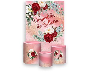 Painel De Festa Vertical 1,50 x 2,20 + Trio De Capas Cilindro - Despedida de Solteira Efeito Mármore Floral 013