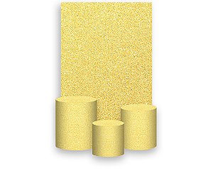 Painel De Festa Vertical 1,50 x 2,20 + Trio De Capas Cilindro - Efeito Glitter Amarelo 081