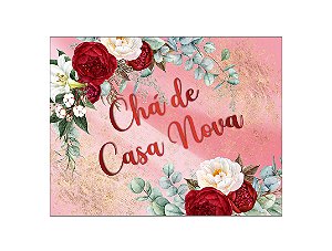Painel de Festa Horizontal 1,55 X 1,20 -  Chá de Casa Nova Floral Rosa 015