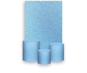 Painel De Festa Vertical 1,50 x 2,20 + Trio De Capas Cilindro - Efeito Glitter Azul Claro 082