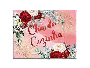 Painel de Festa Horizontal 1,55 X 1,20 -  Chá de Cozinha Floral Rosa 016