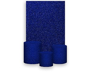 Painel De Festa Vertical 1,50 x 2,20 + Trio De Capas Cilindro - Efeito Glitter Azul Escuro 083