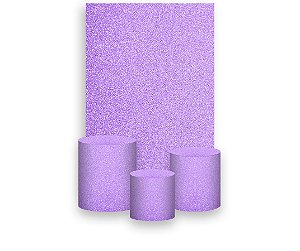 Painel De Festa Vertical 1,50 x 2,20 + Trio De Capas Cilindro - Efeito Glitter Lilás 088