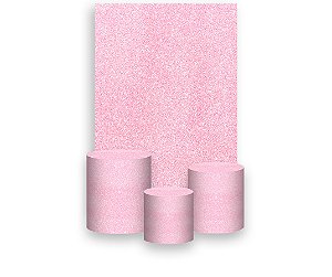 Painel De Festa Vertical 1,50 x 2,20 + Trio De Capas Cilindro - Efeito Glitter Rosa Suave 090