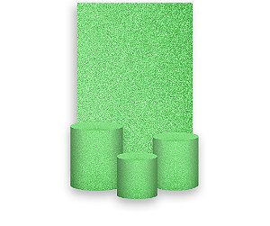 Painel De Festa Vertical 1,50 x 2,20 + Trio De Capas Cilindro - Efeito Glitter Verde Claro 095