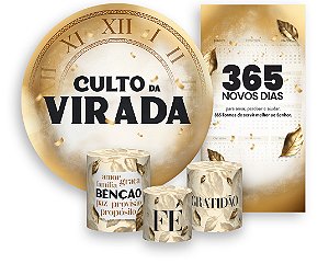 Painel De Festa + Trio De Capas Cilindro + Faixa Veste Fácil - Culto da Virada Dourado 019