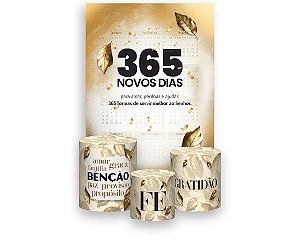Painel De Festa Vertical 1,50 x 2,20 + Trio De Capas Cilindro - Igreja 365 Dias Folhas Douradas 060