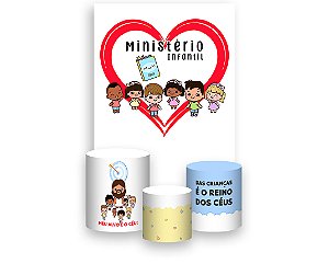 Painel De Festa Vertical 1,50 x 2,20 + Trio De Capas Cilindro - Igreja Ministério Infantil Coração 063