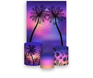 Painel De Festa Vertical 1,50 x 2,20 + Trio De Capas Cilindro - Noite Tropical 027