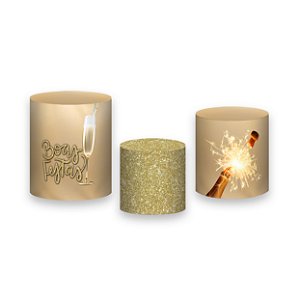 Trio De Capas De Cilindro - Reveillon Bege e Dourado 014