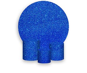 Painel De Festa Redondo 1,50 x 1,50 + Trio De Capas Cilindro - Efeito Glitter Azul 104