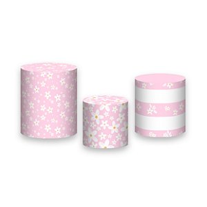 Trio De Capas De Cilindro - Margaridas Fundo Rosa Suave 094
