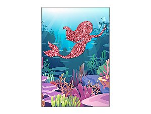 Painel De Festa Vertical 1,50 x 2,20 - Silhueta Sereia Efeito Glitter 017