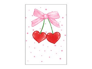 Painel De Festa Vertical 1,50 x 2,20 - Coração Cereja com Laço Rosa 079
