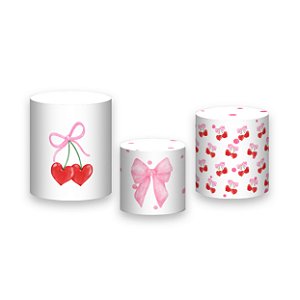 Trio De Capas De Cilindro - Coração Cereja com Laço Rosa 068