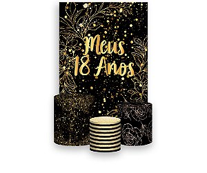 Painel De Festa Vertical 1,50 x 2,20 + Trio De Capas Cilindro - Meus 18 Anos Efeito Brilhos 237