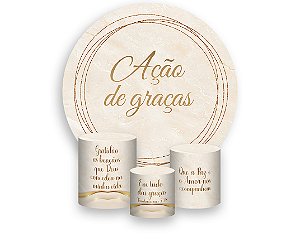 Painel De Festa Redondo 1,50 x 1,50 + Trio De Capas Cilindro - Ação de Graças Bege Frame Dourado 087