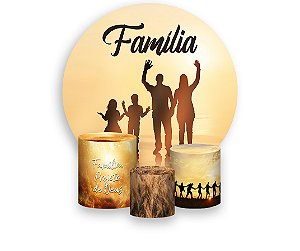 Painel De Festa Redondo 1,50 x 1,50 + Trio De Capas Cilindro - Família Silhuetas 088