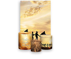 Painel De Festa Vertical 1,50 x 2,20 + Trio De Capas Cilindro - Família Silhuetas 100