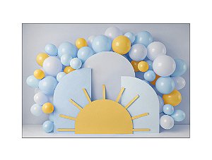 Fundo Fotográfico 2,20 x 1,50 - Primeira Volta ao Sol Balões Azuis e Amarelos 034