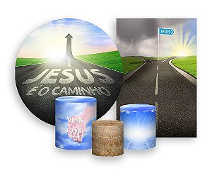 Kit 2 Painéis De Festa + Trio De Capas Cilindro - Jesus é o Caminho Estrada 025